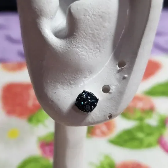 Blue Diamond Platinum/Sterling Silver Stud Earrings - Picture 7 of 7